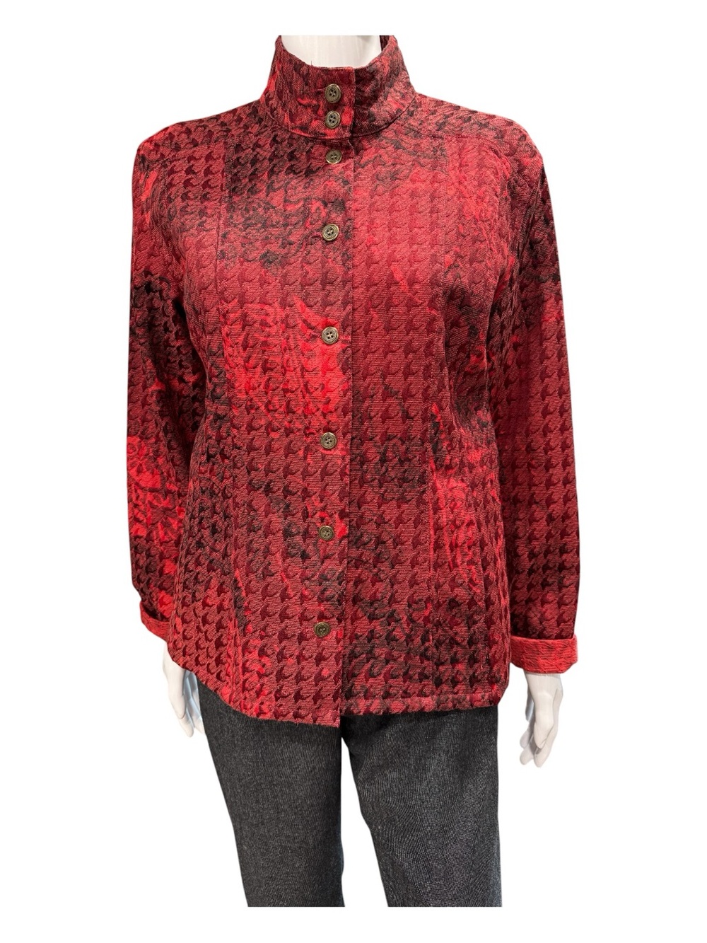 Chicos Tapestry Blazer Jacket Womens 2 US L Red Paisley Inside Pockets Button Up